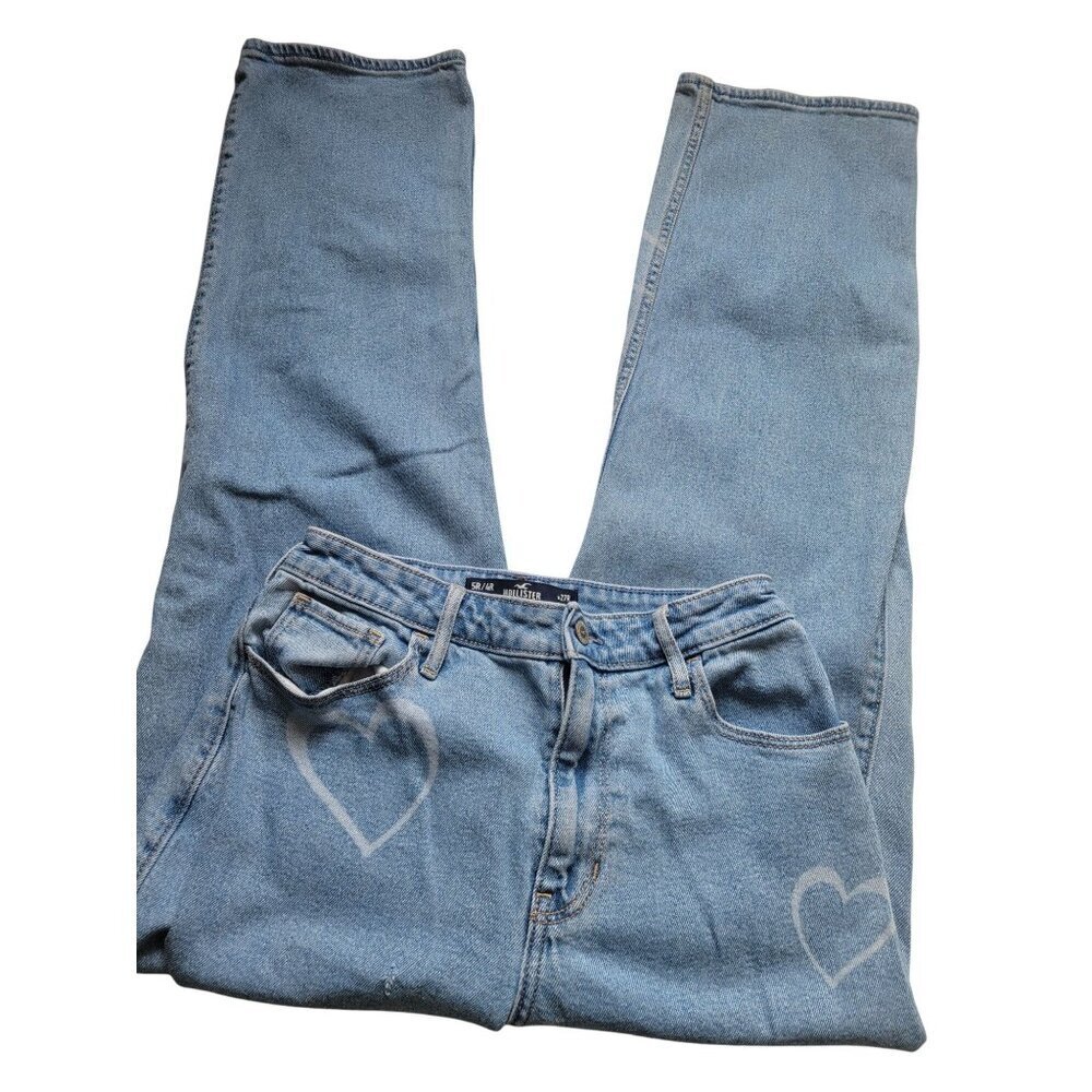 Hollister Ultra High Rise Dad Jean Vintage Stretch Heart Pattern Size 27R Boho - Picture 2 of 9
